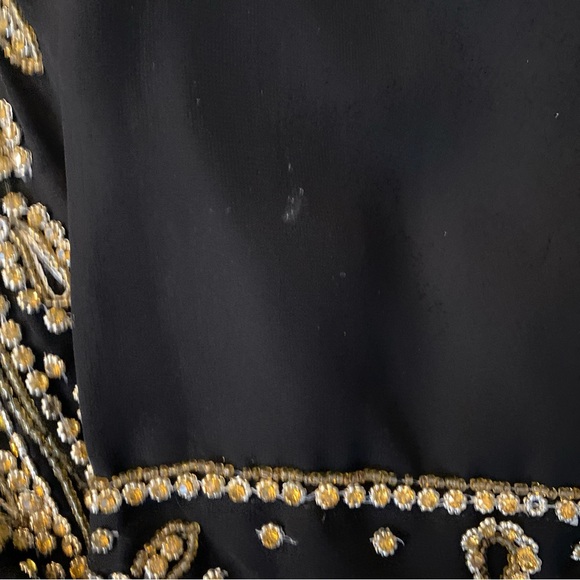 XL‎ Modest Ethnic Abaya Kaftan Maxi Evening Dress Muslim Black Gold Beaded - Picture 10 of 16